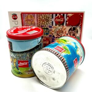 Vintage Coca Cola Puzzle Lot Foot Ball World Map Tin & Box Advertising